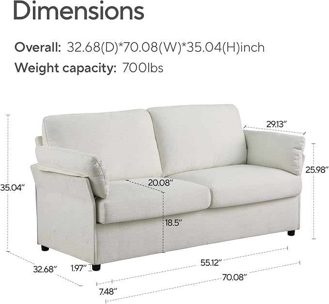 Sofa, Modern sofa sofa, Chenille fabric comfort sofa, ergonomic sofa with armrest pillow, small space, small sofa in living room, bedroom and office