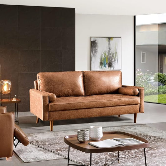 Sofa, Mid-century Modern sofa sofa, comfortable cushion, 2 seat faux leather deep seat riveted tufted sofa, living room