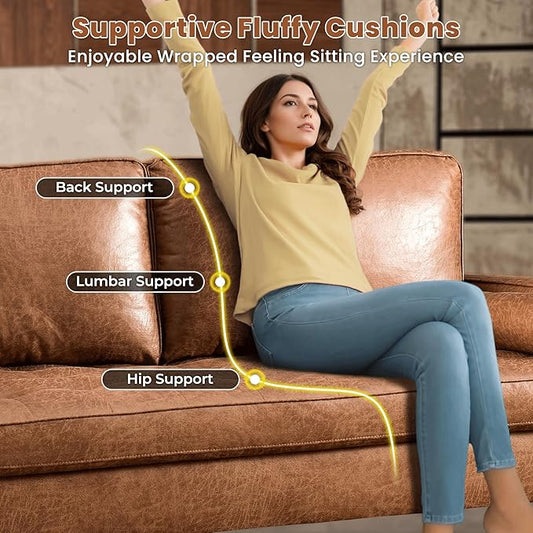 Sofa, Mid-century Modern sofa sofa, comfortable cushion, 2 seat faux leather deep seat riveted tufted sofa, living room