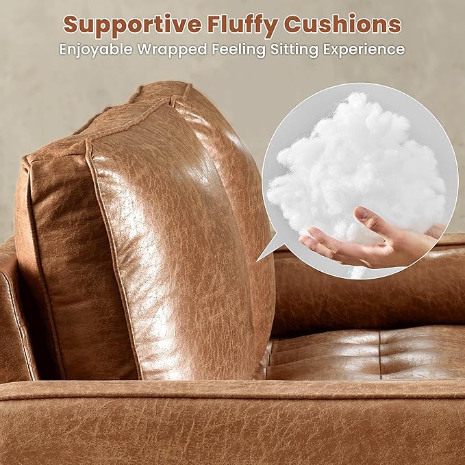 Sofa, Mid-century Modern sofa sofa, comfortable cushion, 2 seat faux leather deep seat riveted tufted sofa, living room