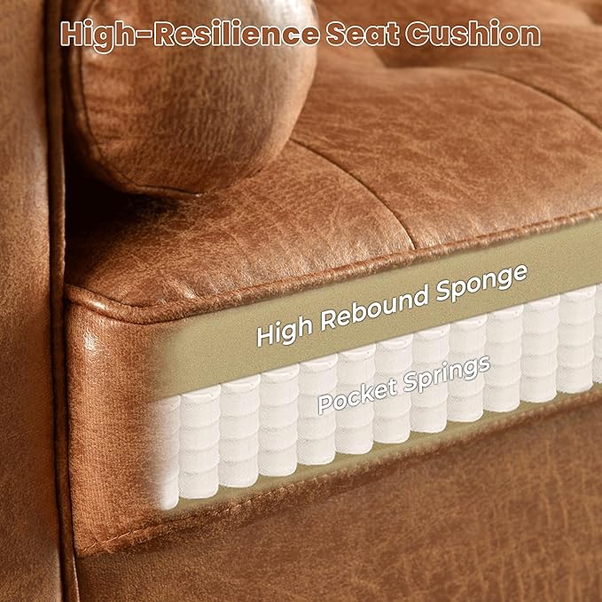 Sofa, Mid-century Modern sofa sofa, comfortable cushion, 2 seat faux leather deep seat riveted tufted sofa, living room
